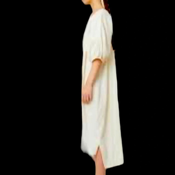 Violet Puff Sleeve  Gauze Peasant Dress Beige Sz Large - Picture 1 of 14